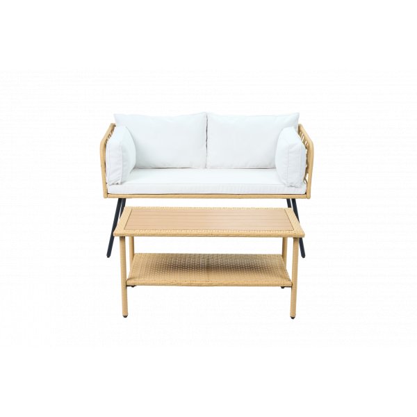 Balkongsett 2-seters sofa med bord + Kompakt loungesett for balkong + Beige