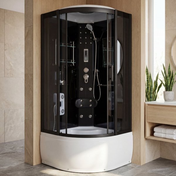 Dusjkabinett 90x90x215 cm | Svart/Hvit | Hercules 900