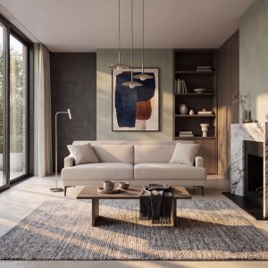 Hanna Moderne Beige 3-seters sofa - 200 cm bredde, polyester, skum og metallben