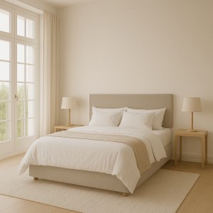 Vindhodegavl 140 cm bred - Beige imitert skinn