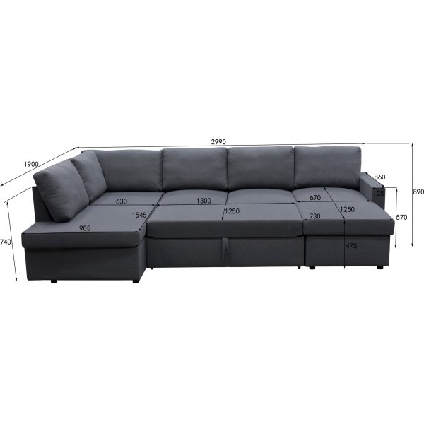 Sovesofa U-modell m�rkegr� - T�rn�