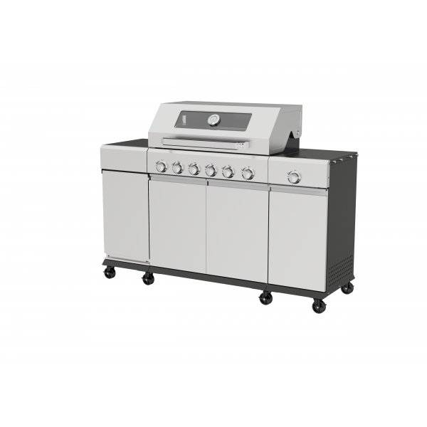 Gassgrill med sidebrenner og oppbevaringsskap - 6 brennere - rustfritt st�l