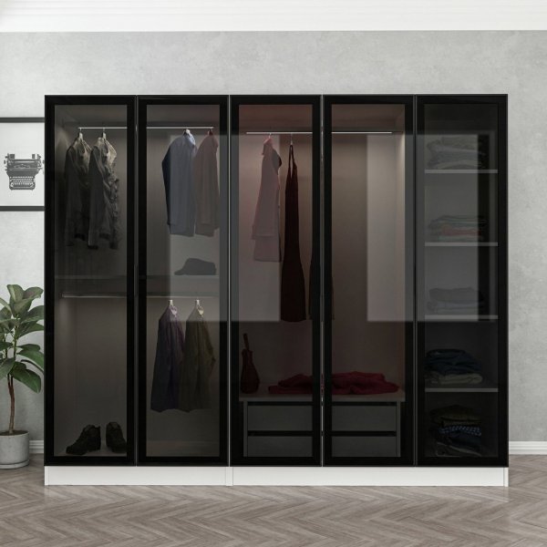 Cavolo garderobeskap 225x52x210 cm - Hvit/svart