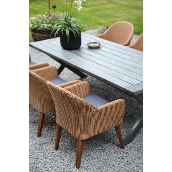 Oxford utegruppe, grtt bord 220 cm inkl. 6 stk. valetta naturfargede spisestoler + Tekstilimpregnering for utembler