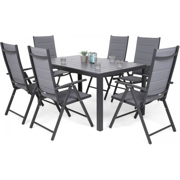 Utespisegruppe Ibiza bord 150cm + 6 stoler - Gr/mrkegr