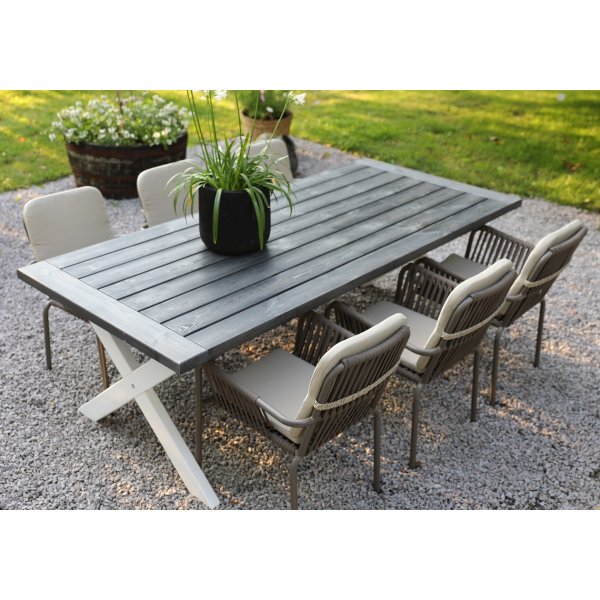 Oxford spisebord 220 cm - Hvit/grå + Tekstilimpregnering for utemøbler Oxford spisebord 220 cm - Hvit/grå + Tekstilimpregnering for utemøbler
