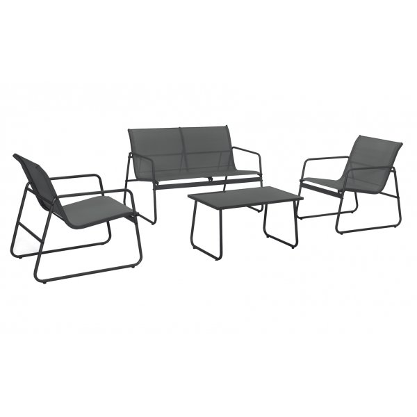 Zanzibar loungegruppe sofa lenestoler og salongbord - Svart utendrsgruppe