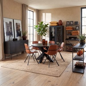 Syv rundt spisebord 120 cm - Sort ask finer