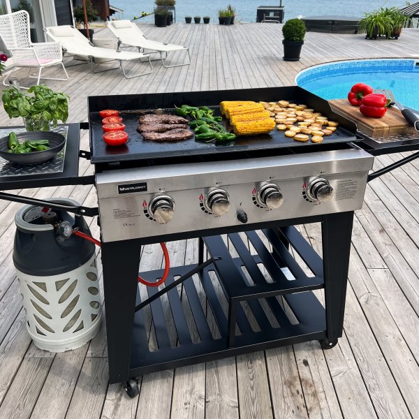 Gassdrevet stekeplate 16 kW | 4 brennere i rustfritt stl | Lockhart