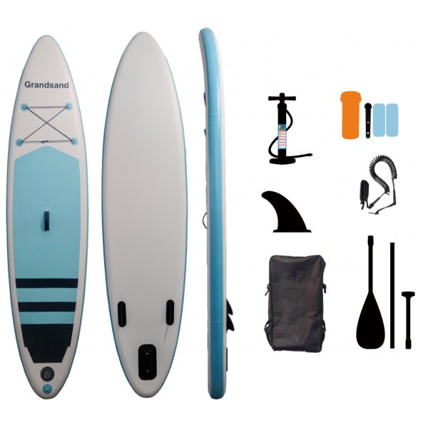 SUP-padlebrett 320 cm svart/bl� | Oppbl�sbart st�-opp-padlebrett med tilbeh�r