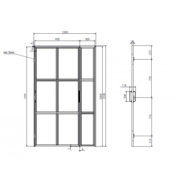 Industriglassd�r - Enkel med sidedel som kan �pnes