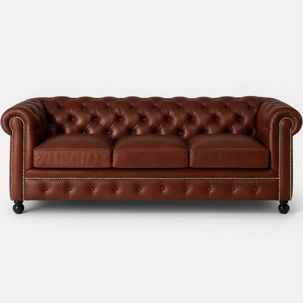 Chesterfield 3-seters sofa 220 cm brunt skinn