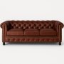 Chesterfield 3-seters sofa 220 cm brunt skinn