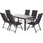 Utespisegruppe Ibiza bord 150cm + 6 stoler - Svart