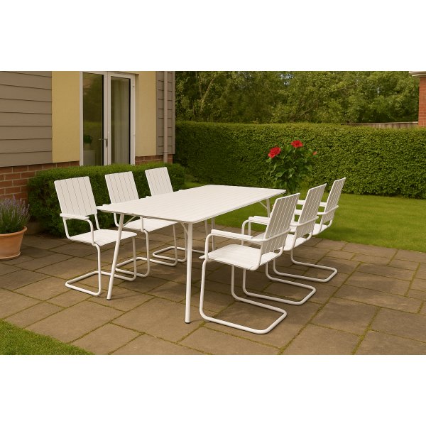 Spisegruppe Holmsund bord 180 cm med 6 stoler - Hvit