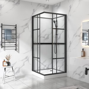 Komplett dusjkabinett 80x80x215cm | Industrielt design med sprosser | Svart Komplett dusjkabinett 80x80x215cm | Industrielt design med sprosser | Svart