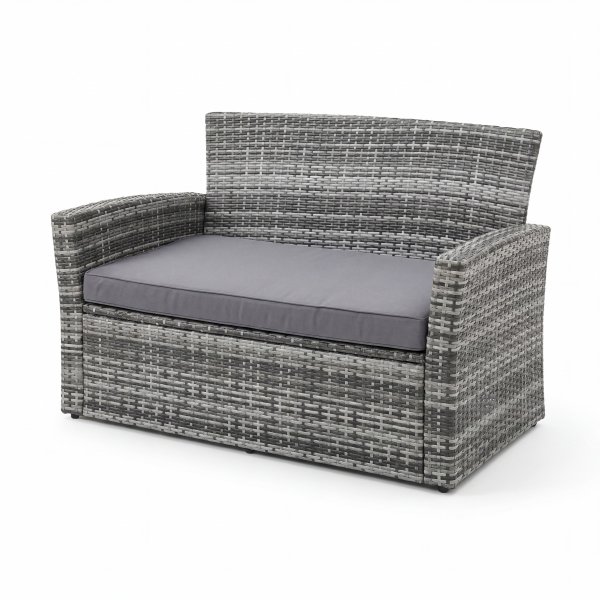 Loungegruppe 4 personer med sofa, 2 lenestoler og bord i herdet glass - Gr� utem�belgruppe for balkong og terrasse