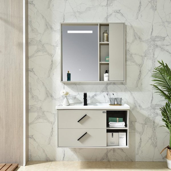 Baderomsmøbler Odense - Grå | 90 cm + 2.00 x Baderomskrok Baderomsmøbler Odense - Grå | 90 cm + 2.00 x Baderomskrok