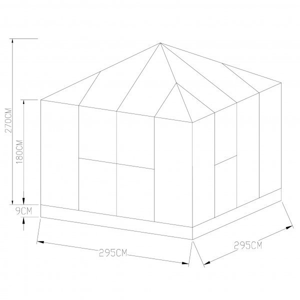 Drivhus 8,7 m� | 5 �rs stormgaranti | H�y m�neh�yde | Paviljong