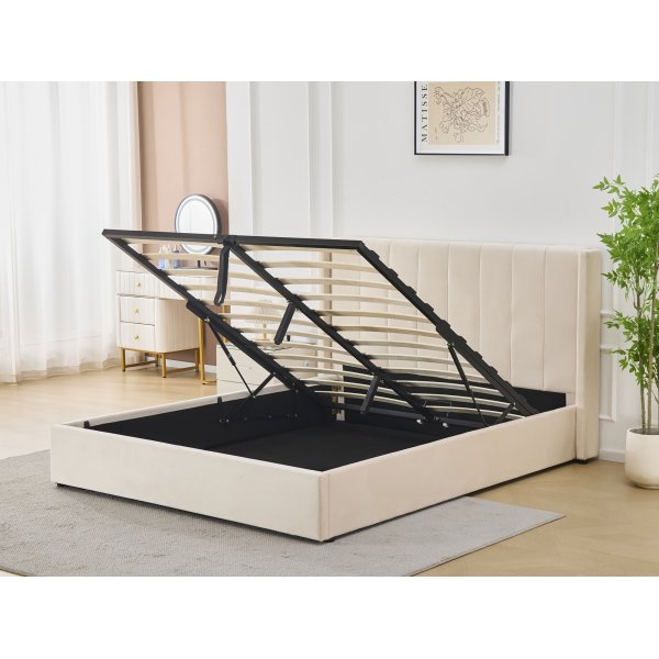 Sengeramme med hodegavl og oppbevaring 180 x 200 cm - Beige - Bianca