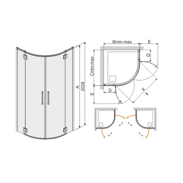 Space Line halvrundt dusjhj�rne - 6 & 8 mm glass