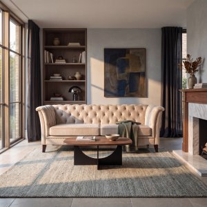 Beige Chesterfield 3-seters sofa Milton - Fl�yel, bredde 210 og dybde 82 cm