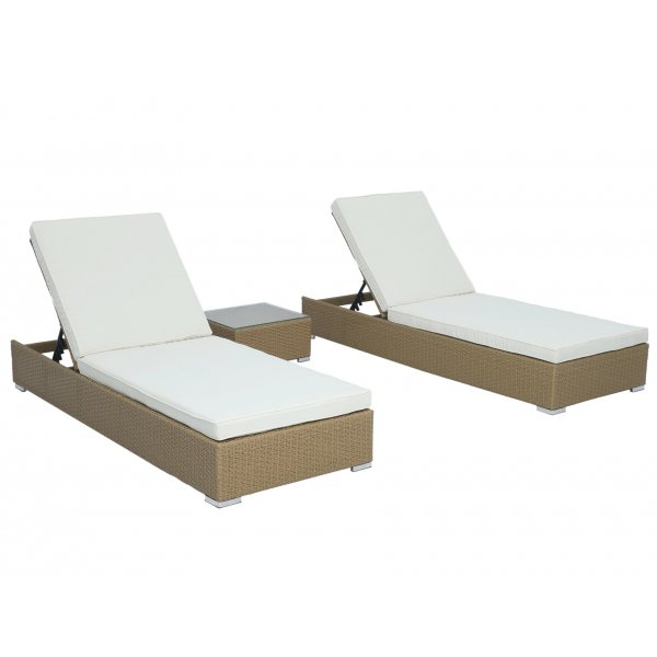 Astrid 2 stk Solsenger med bord - Naturlig syntetisk rotting Astrid 2 stk Solsenger med bord - Naturlig syntetisk rotting