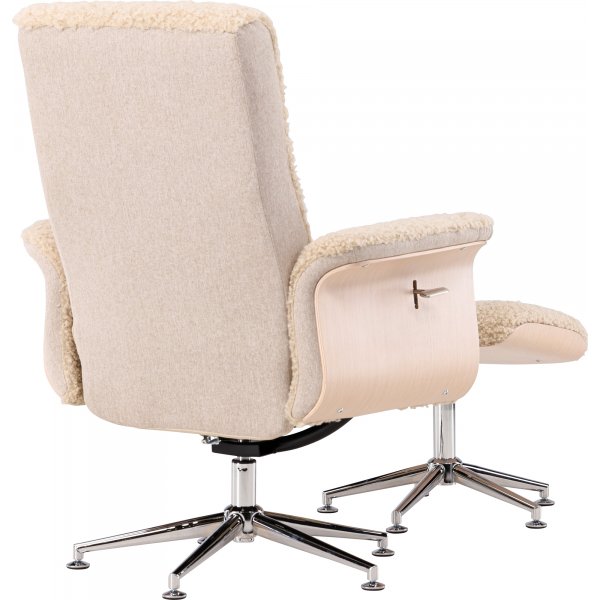Lenestol med fotskammel Hag�n - beige teddy hvitvasket
