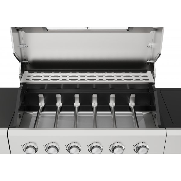 Gassgrill med sidebrenner og oppbevaringsskap - 6 brennere - rustfritt st�l