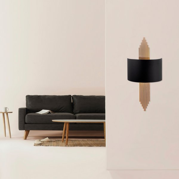 Vegglampe kurvet - Svart/kobber Vegglampe kurvet - Svart/kobber
