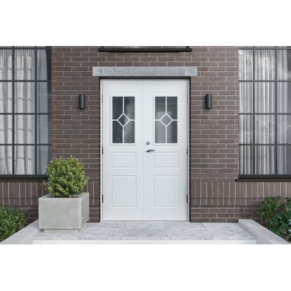 Dobbel ytterdør Monica med vindu + Karmskruepakke Dobbel ytterdør Monica med vindu + Karmskruepakke