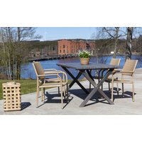 Scottsdale utespisegruppe med 4 stk karmstoler (stablebare) og spisebord 150 cm - Natur Scottsdale utespisegruppe med 4 stk karmstoler (stablebare) og spisebord 150 cm - Natur