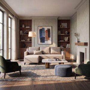 Doga sovesofa med divan - beige og kremfarget 230 cm i b�ketre, polyester og bomull