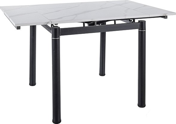 Uttrekkbart spisebord 80x80 cm + 51 cm - hvit marmor / svart