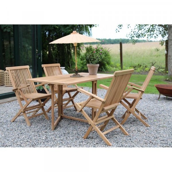 Saltö uteservering med sammenleggbart bord og 4 lenestoler - Teak Saltö uteservering med sammenleggbart bord og 4 lenestoler - Teak