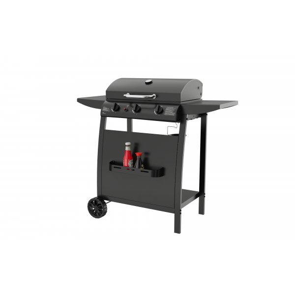 Gassgrill med lokk og varmerist - 3 brennere - svart