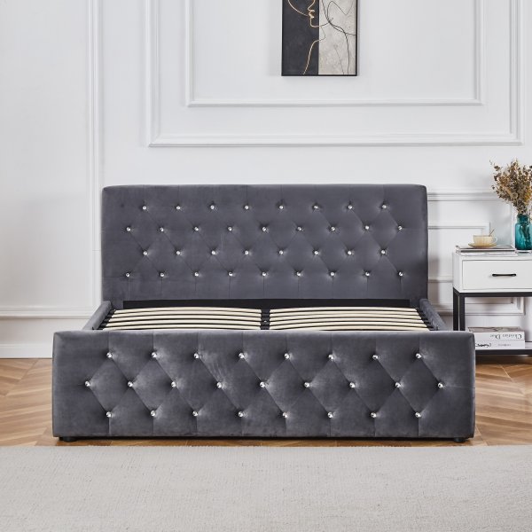 Sengeramme med oppbevaring 160 x 200 cm - Gr� fl�yel - Dubai
