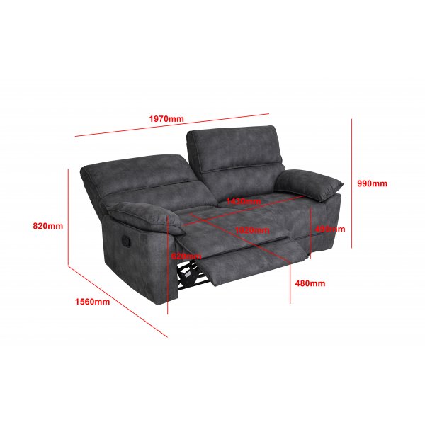 2-seters lenestolsofa ekstra bred i gr�tt - 197 cm