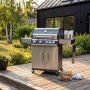 1 Gassgrill i rustfritt stål med sidebrenner og glassvindu 68x42 cm