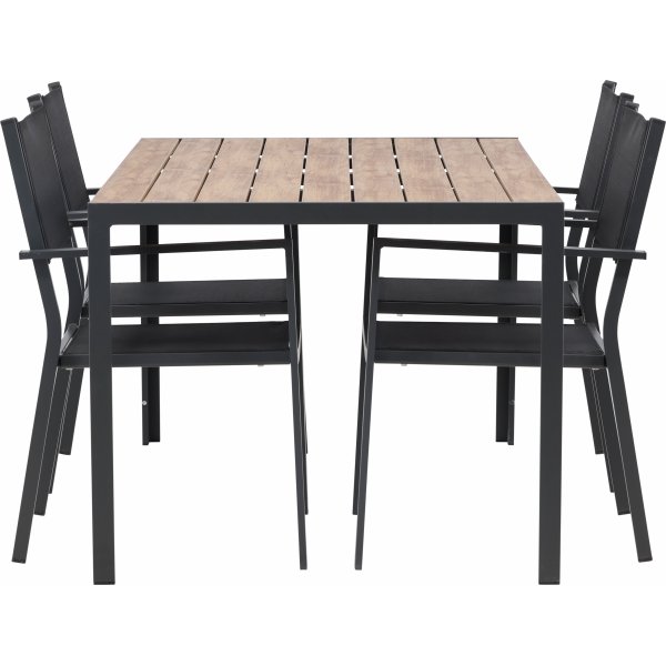 Matvaregruppen i Chania; 6 Copacabana-stoler med spisebord 205 x 90 cm - Svart/natur + Tekstilimpregnering for utembler