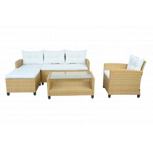 Utendørs sofagruppe med divan og lenestol | Loungegruppe i kunstrotting | Beige Utendørs sofagruppe med divan og lenestol | Loungegruppe i kunstrotting | Beige