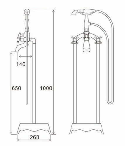 Frittstående badekarbatteri L008 - Gull Frittstående badekarbatteri L008 - Gull