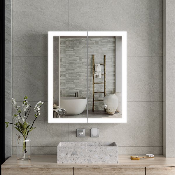 Speilskap - Cortona | Myktlukkende dobbeltdrer | LED-belysning