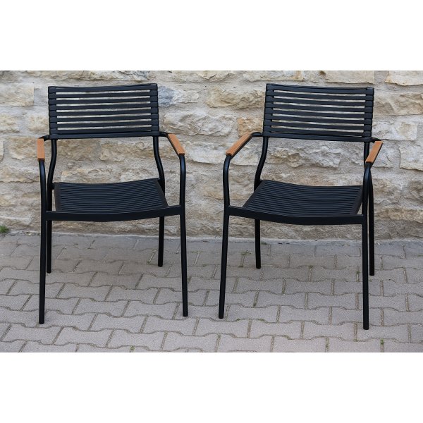 Hagestol plast metall stabelbar svart brun Pino