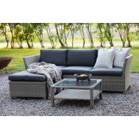 Norrhult utemøbelgruppe 3-seter sofa inkl. fotskammel & bord - Grå kunstrotting Norrhult utemøbelgruppe 3-seter sofa inkl. fotskammel & bord - Grå kunstrotting