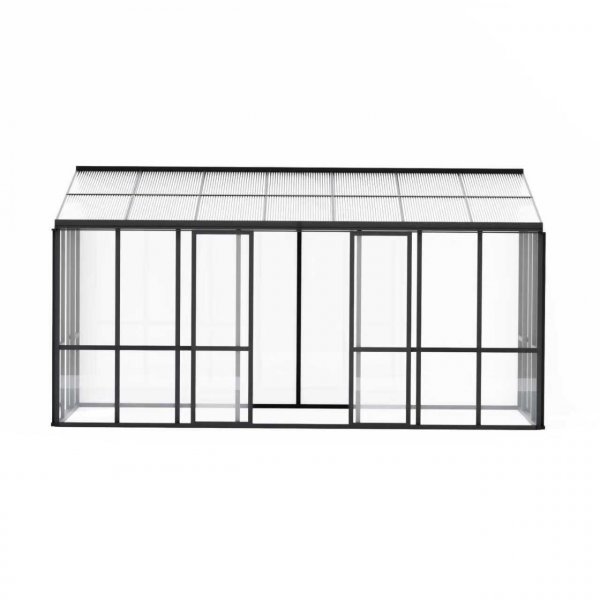 Svart vinterhage mot vegg 14,8 m� - Aluminium og glass med skyved�rer
