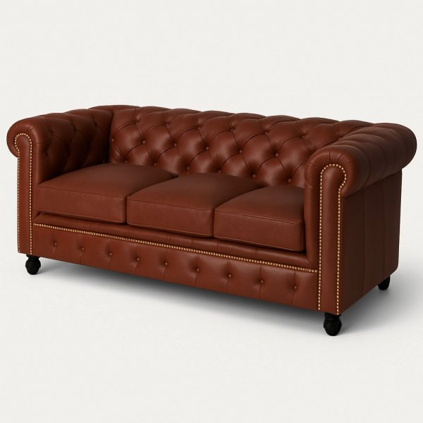 Chesterfield 3-seters sofa 220 cm brunt skinn