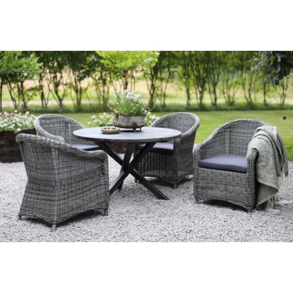 Spisegruppe Mercury: Scottsdale rundt bord inkludert 4 stk. Mercury light lenestoler i gr kunstrotting