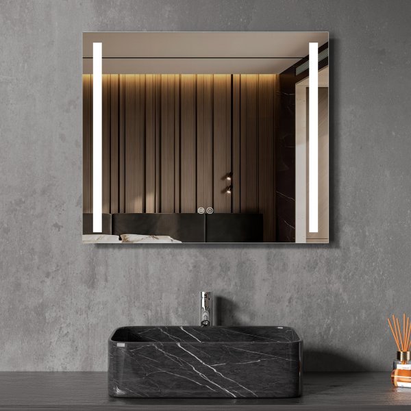 Baderomsspeil 60 x 70 cm med LED-belysning p� sidene og antidugg, rektangul�rt