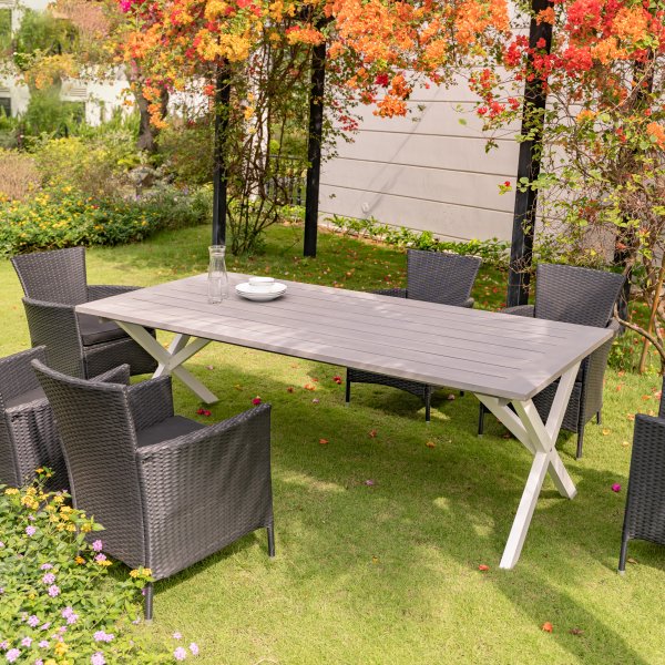 Oxford spisebord 220 cm - Hvit/grå + Tekstilimpregnering for utemøbler Oxford spisebord 220 cm - Hvit/grå + Tekstilimpregnering for utemøbler